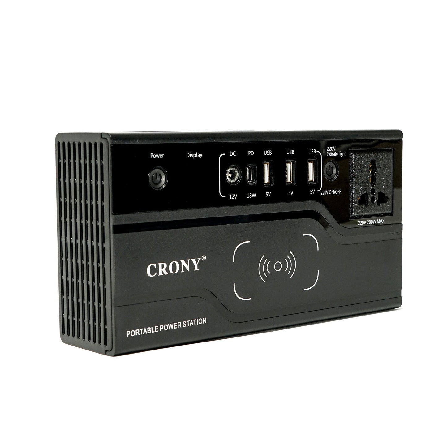 محطة طاقة محمولة CRONY FAC-200X مع شحن لاسلكي ووحدة بنك طاقة تيار متردد بقدرة 200 وات ومحطة طاقة خارجية محمولة للطوارئ