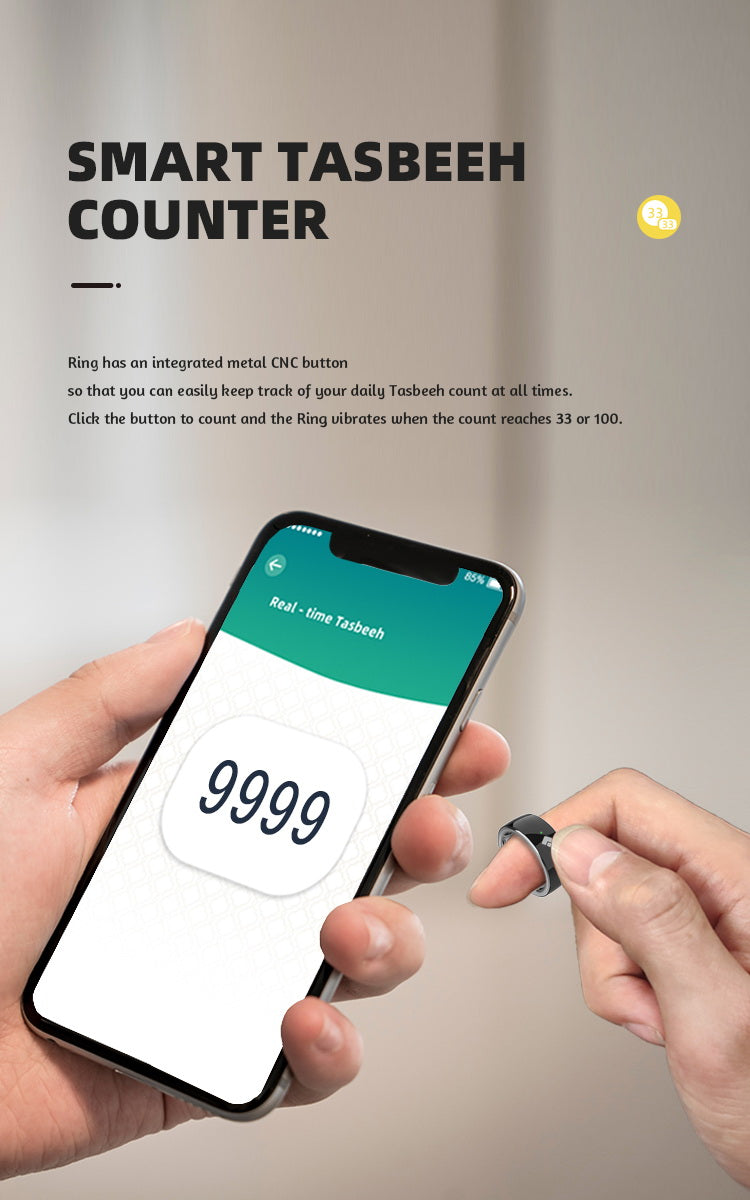 خاتم التسبيح الذكي CRONY QB708 عداد تسبيح ذكي مع 5 تذكيرات بأوقات الصلاة لعيد الأضحى ورمضان
