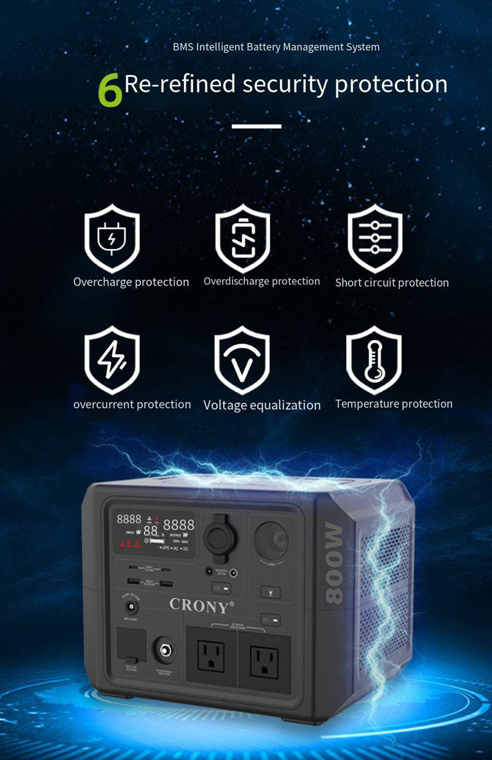 CRONY CN601-800W Portable Power Station Portable Outdoor Power Lithium Iron Phosphate Energy Storage Power