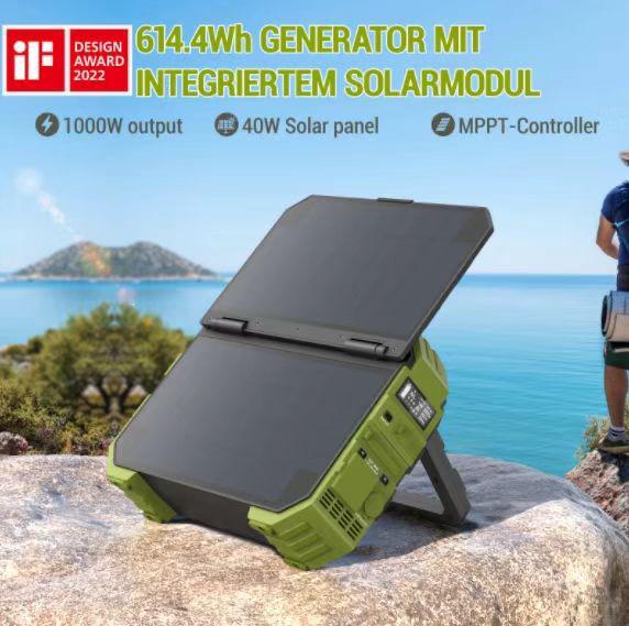 CRONY: Portable Power Station with 30W Solar Panel, 614.4Wh LiFePO4 Battery Backup,110V/600W(Peak 1200W) Pure Sine Wave AC Outlet, Solar Generator for Outdoor Camping, RV Travel, Blackout Emergency (Blue)