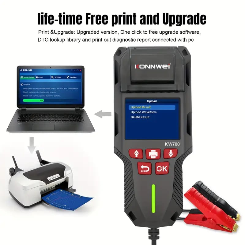 CRONY: KONNWEI KW700 Car & Truck Battery Tester with Print function 12V 24V Battery Analyzer Cranking Test Charging Test 10-2000CCA