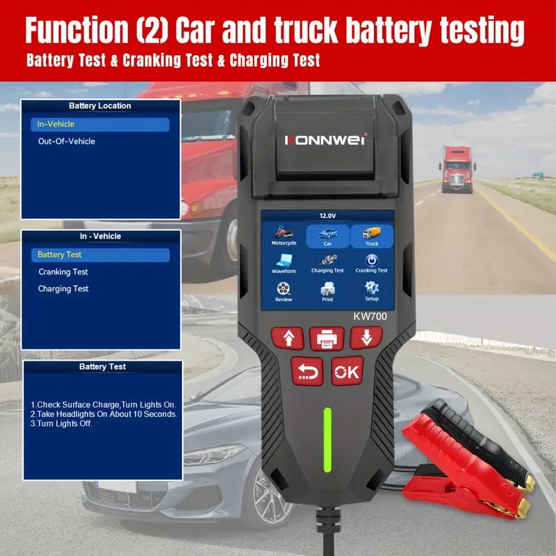 CRONY: KONNWEI KW700 Car & Truck Battery Tester with Print function 12V 24V Battery Analyzer Cranking Test Charging Test 10-2000CCA