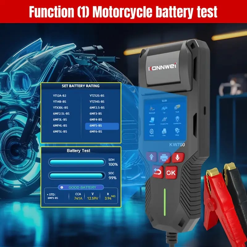 CRONY: KONNWEI KW700 Car & Truck Battery Tester with Print function 12V 24V Battery Analyzer Cranking Test Charging Test 10-2000CCA
