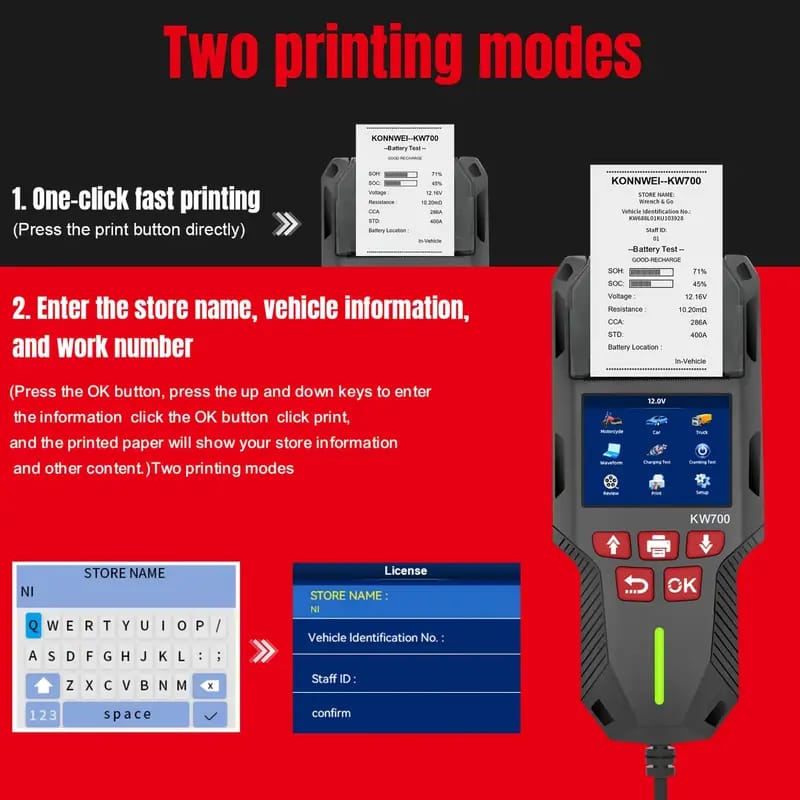 CRONY: KONNWEI KW700 Car & Truck Battery Tester with Print function 12V 24V Battery Analyzer Cranking Test Charging Test 10-2000CCA