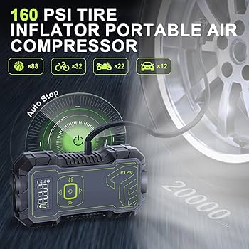 CRONY: F1 PRO Car Jump Starter with Air Compressor 160PSI, 1600A Car Battery Jump Starter Battery Pack (9L Gas/8L Diesel), 12V Car Starter Jump Box, Type-C Fast Charging,USB QC 3.0,Extension Jumper Cable