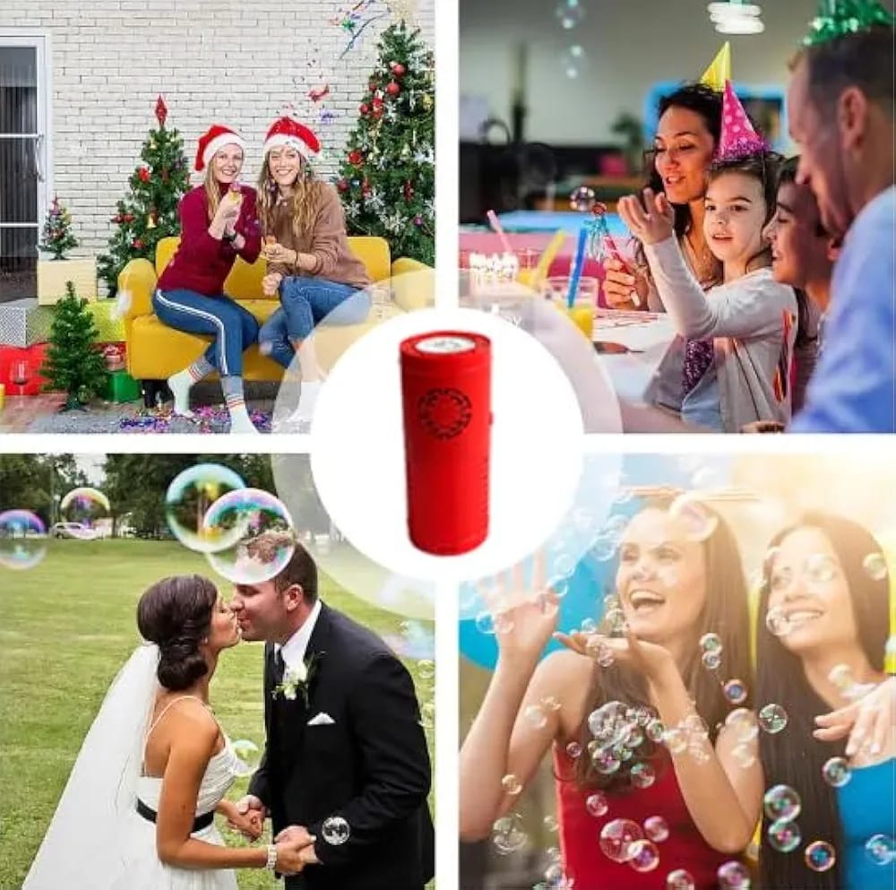 CRONY: Tassino Fireworks Bubble Machine (12 Holes with 100ml Bubble Solution Automatic Bubble Blower Maker with Lights and Sound for Diwali Christmas, Party