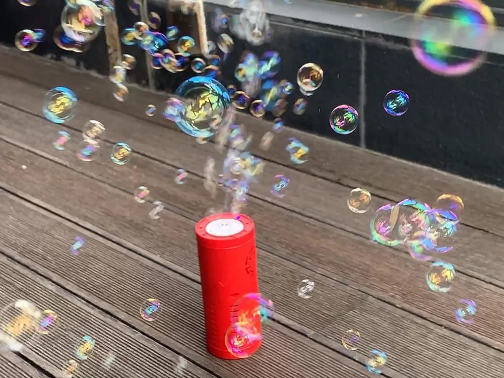 CRONY: Tassino Fireworks Bubble Machine (12 Holes with 100ml Bubble Solution Automatic Bubble Blower Maker with Lights and Sound for Diwali Christmas, Party