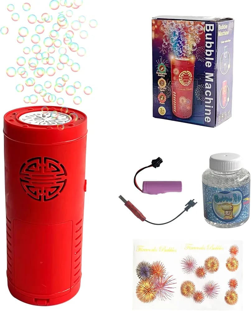 CRONY: Tassino Fireworks Bubble Machine (12 Holes with 100ml Bubble Solution Automatic Bubble Blower Maker with Lights and Sound for Diwali Christmas, Party
