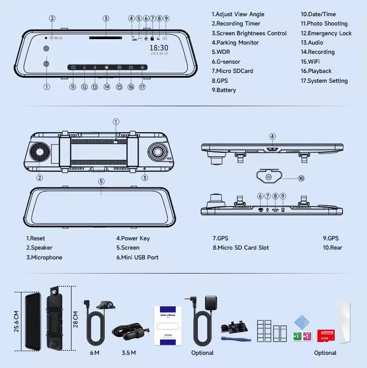 CRONY: V10 9.66 INCH MIRROR DASHCAM