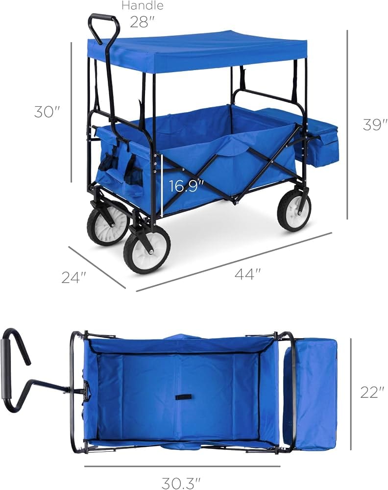 CRONY: 3015 COVER FOLDING Outdoor Cart for Beach, Picnic, Camping, Tailgates w/Removable Canopy, Detachable Pockets, 150lb Weight Capacity