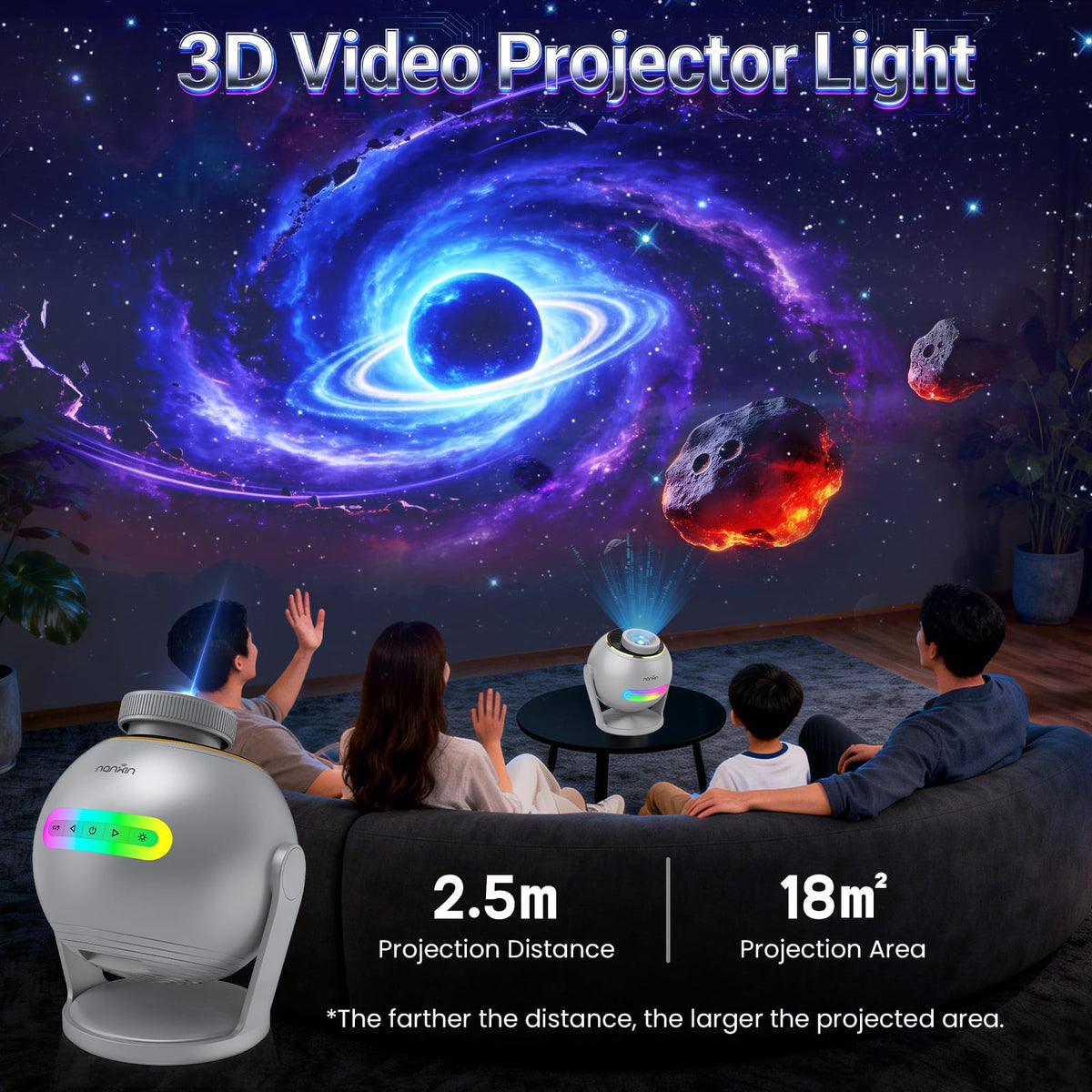 CRONY: SK19 3D VIDEO PROJECTION Perfect Design Cheap App Control 3D Video Projector with Bluetooth Speaker Ambient Light for Bedroom Home Party