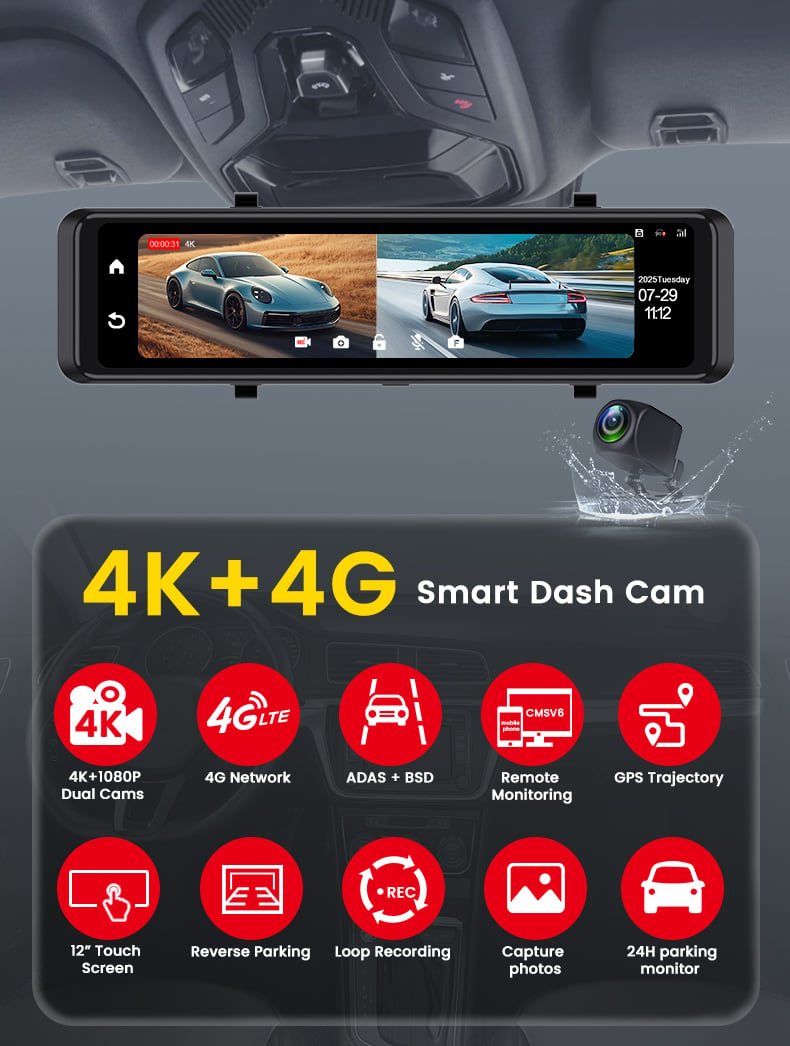 CRONY V7 12INCH 4K+1K 4G dashcamera