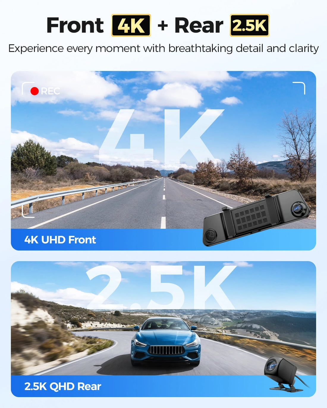 AZDOME PG17 MAX 2CH 4K Mirror Dash Cam with 12" Touch Screen
