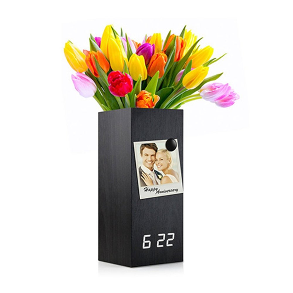 CRONY 2020 flower arranging clock wooden digital temperature pen holder alarm clock for gift