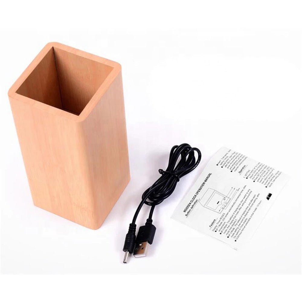 CRONY 2020 flower arranging clock wooden digital temperature pen holder alarm clock for gift