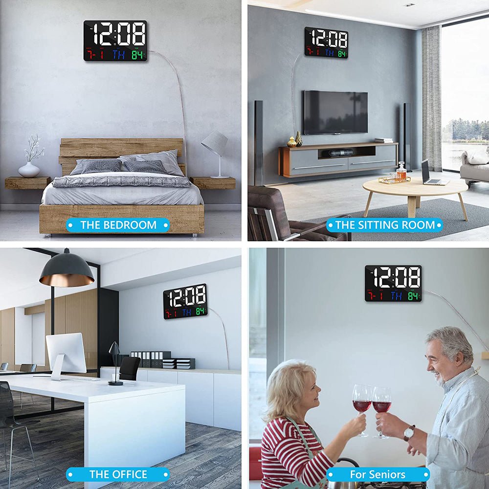 CRONY 717 White words wall clock Digital Clock Large Display,11.4" Digital Calendar Alarm Day Clock with Wireless Remote Control