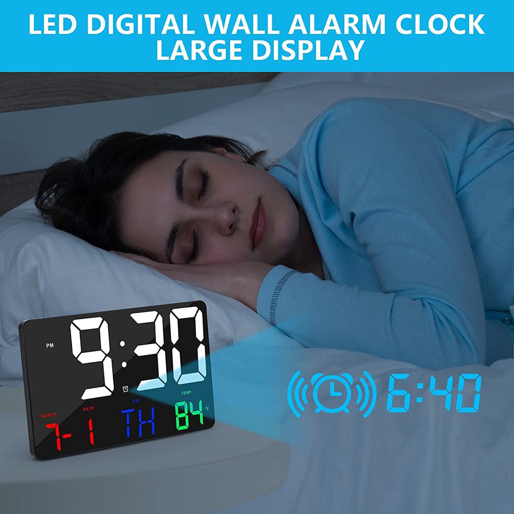 CRONY 717 White words wall clock Digital Clock Large Display,11.4" Digital Calendar Alarm Day Clock with Wireless Remote Control