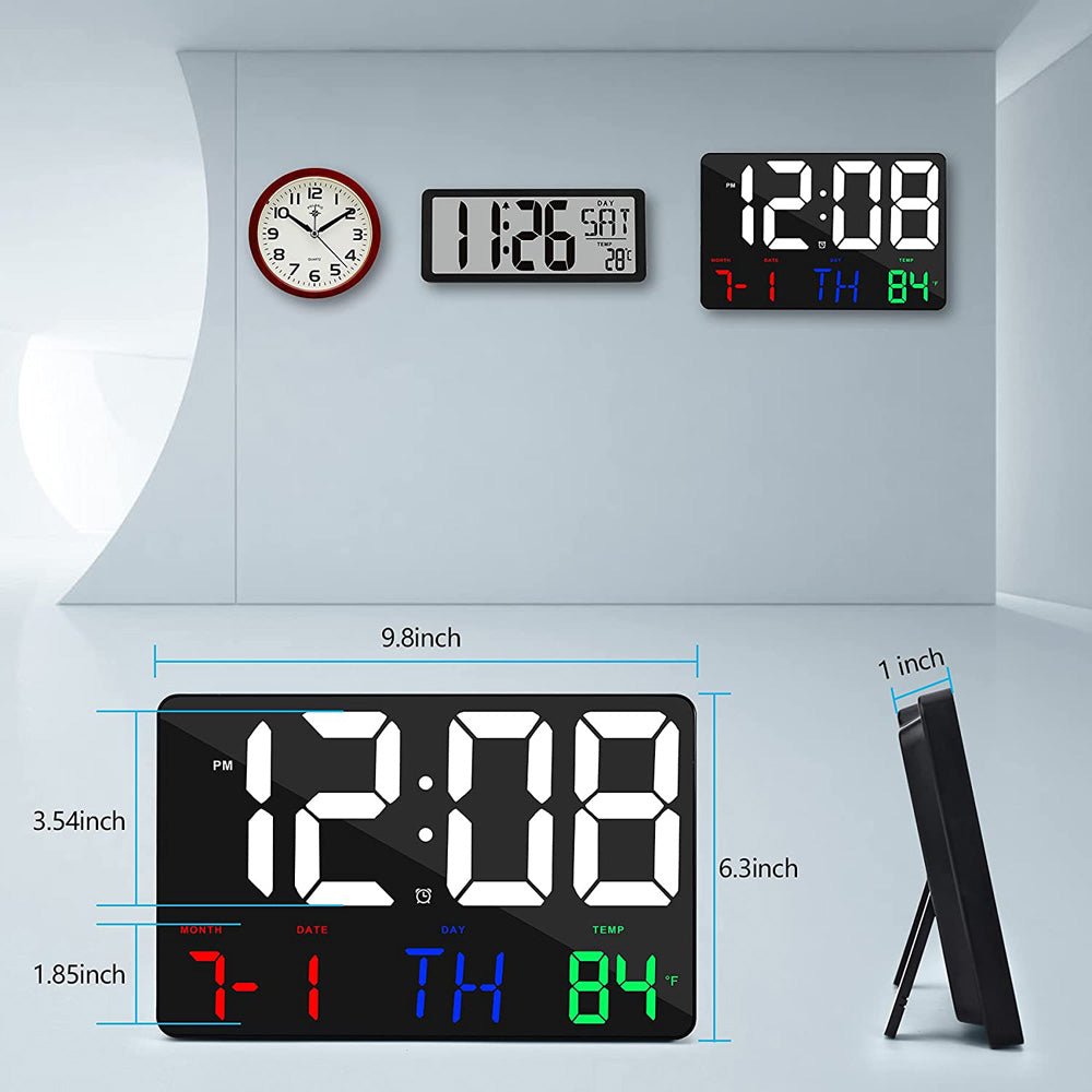 CRONY 717 White words wall clock Digital Clock Large Display,11.4" Digital Calendar Alarm Day Clock with Wireless Remote Control