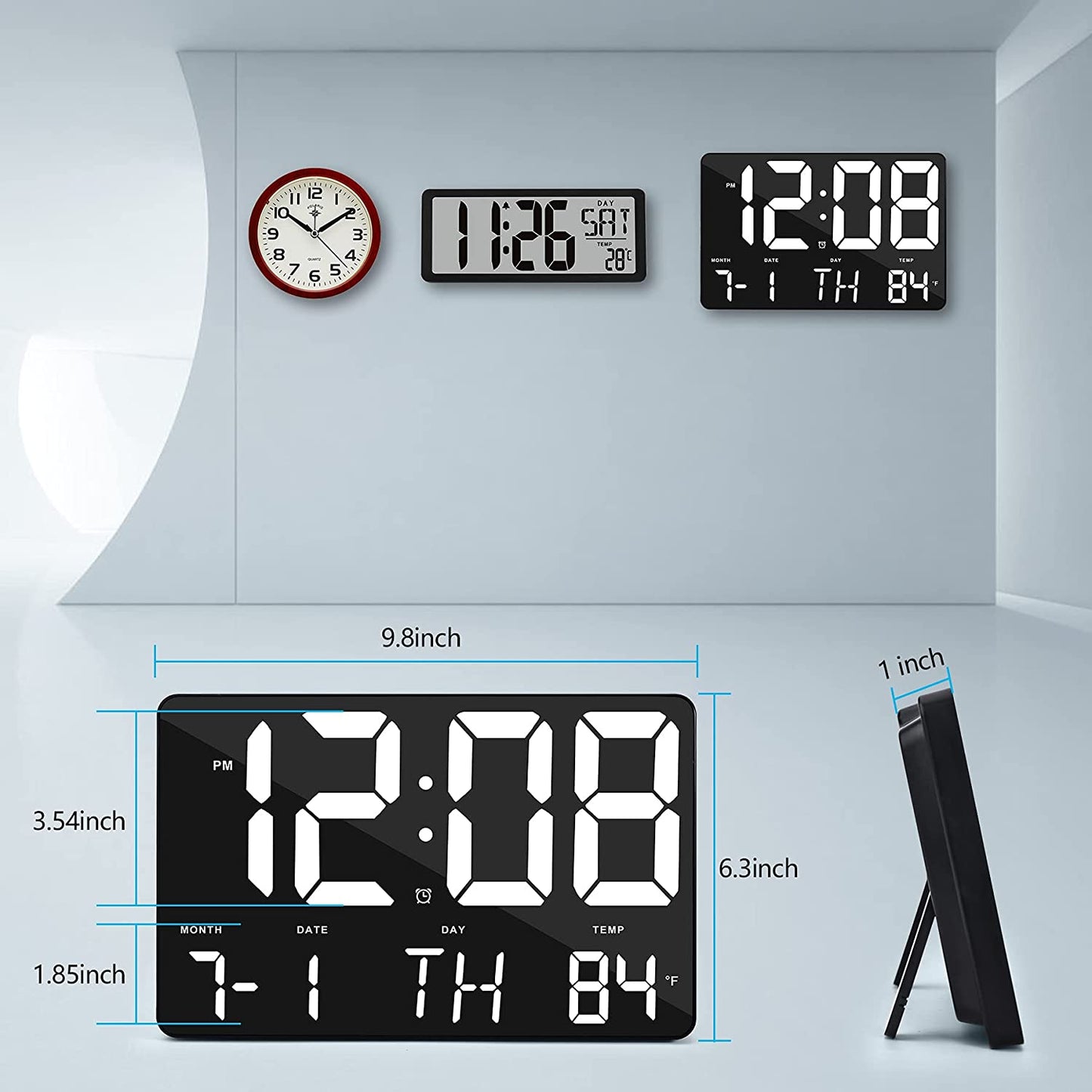 CRONY 717 White words wall clock Digital Clock Large Display,11.4" Digital Calendar Alarm Day Clock with Wireless Remote Control
