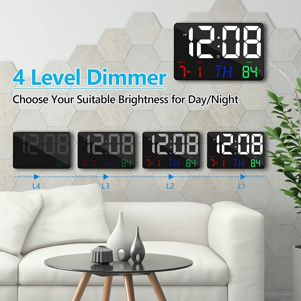 CRONY 717 White words wall clock Digital Clock Large Display,11.4" Digital Calendar Alarm Day Clock with Wireless Remote Control