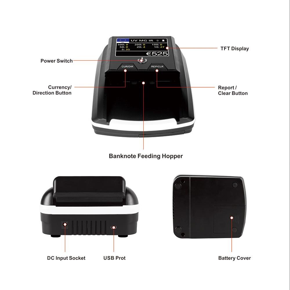 CRONY CN-136 Automatic Money Detector TFT Display Auto Fake Note Money Detector Portable Counterfeit Bill detector Money Counter - Edragonmall.com