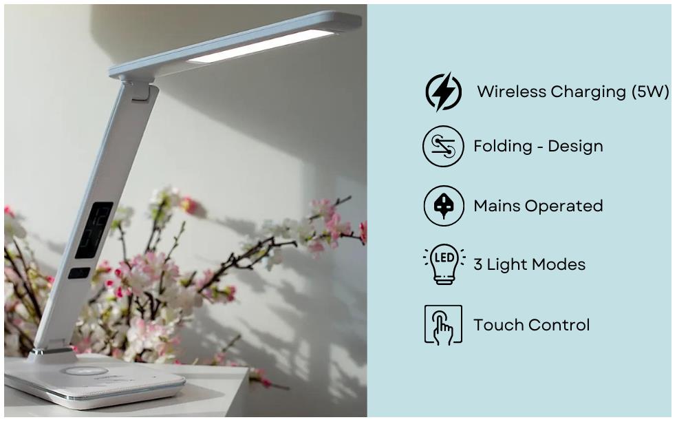 CRONY U13Q Table Lamp with wirelese charge-night light Clock LED Desk Lamp with Built-in Wireless Charger & Alarm Clock