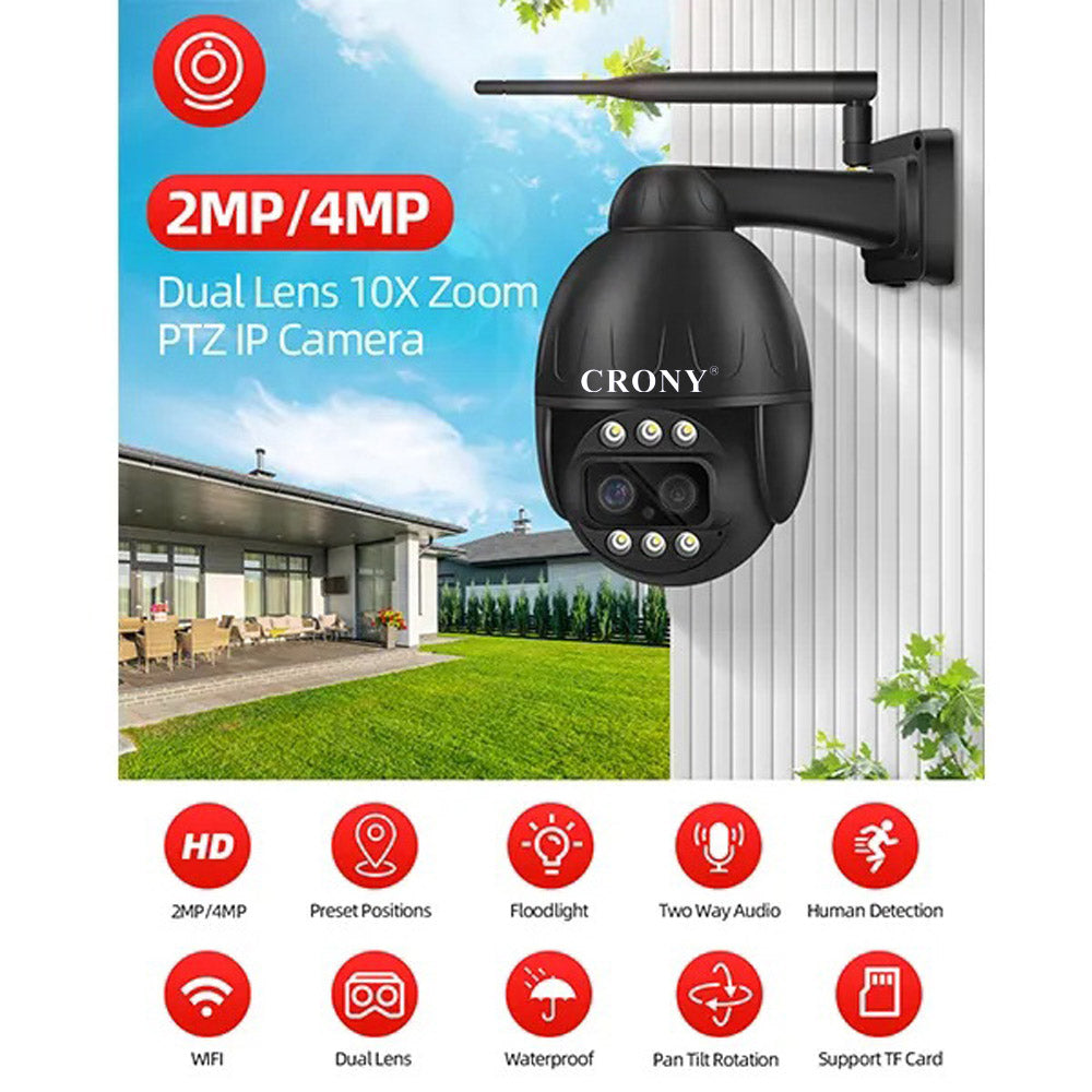 كاميرا CRONY VST-DL26G-3IN1-4MP-10X 4G 4K مزدوجة العدسة WiFi/Lan/4G GSM Pan Tilt Zoom كاميرا أمان ذكية