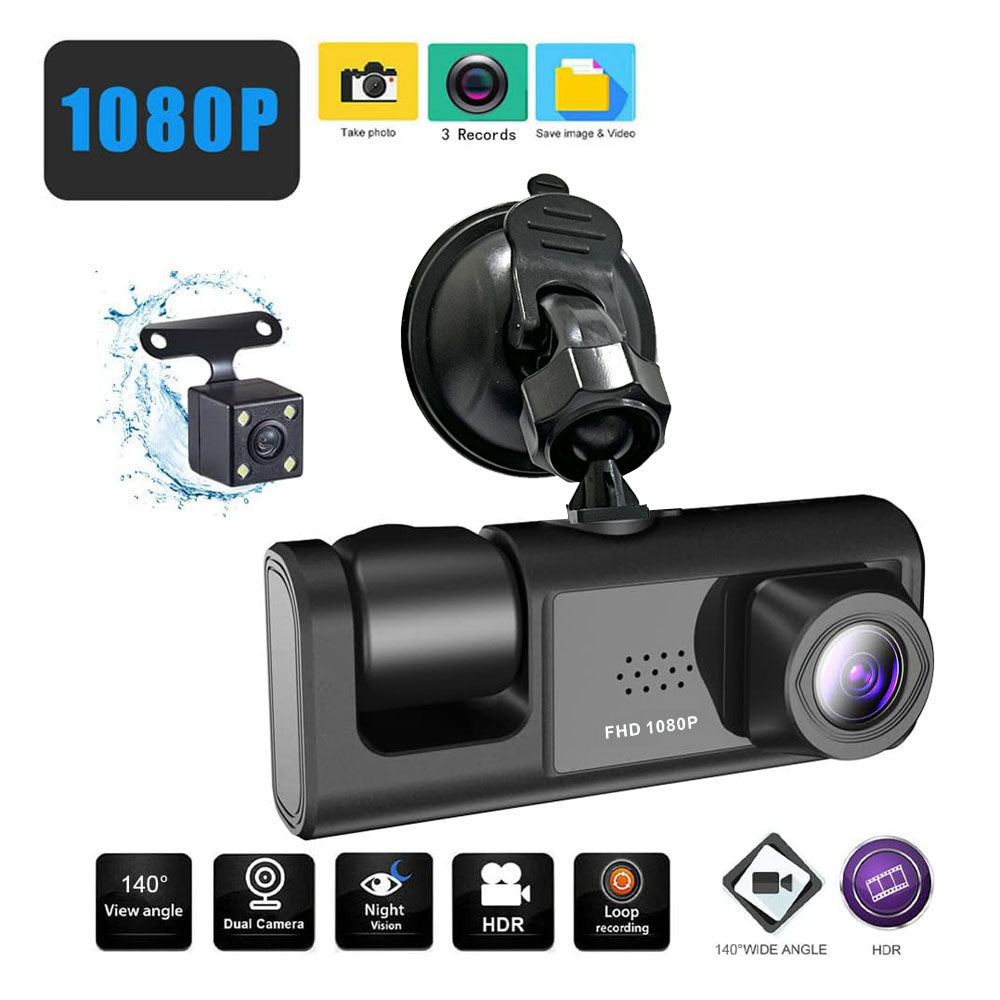 CRONY  S11 Three-Camera 1920*1080 pushbutton dashcam 1080P DVR Dashcam Front Indoor and Rear View Camera Driving Recorder