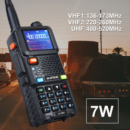 Baofeng UV-5RH 7W VHF UHF 136-174MHz 220-260MHz 400-520MHz Tri-Bands 999Ch Frequency Search Weather Forecast FM Walkie Talkie