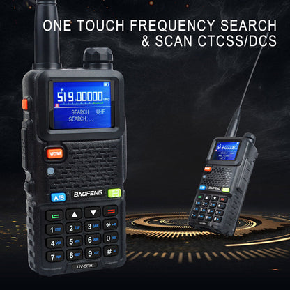 Baofeng UV-5RH 7W VHF UHF 136-174MHz 220-260MHz 400-520MHz Tri-Bands 999Ch Frequency Search Weather Forecast FM Walkie Talkie