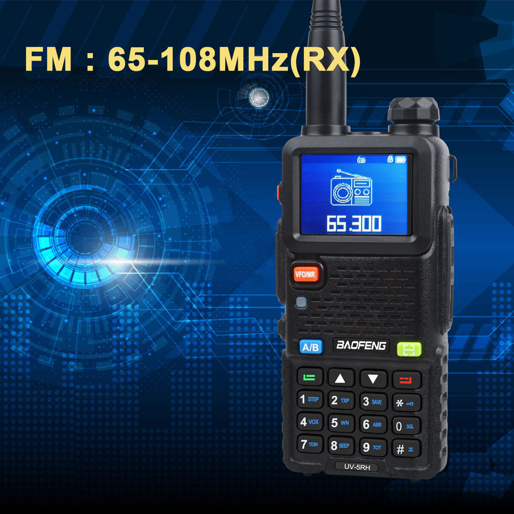 Baofeng UV-5RH 7W VHF UHF 136-174MHz 220-260MHz 400-520MHz Tri-Bands 999Ch Frequency Search Weather Forecast FM Walkie Talkie