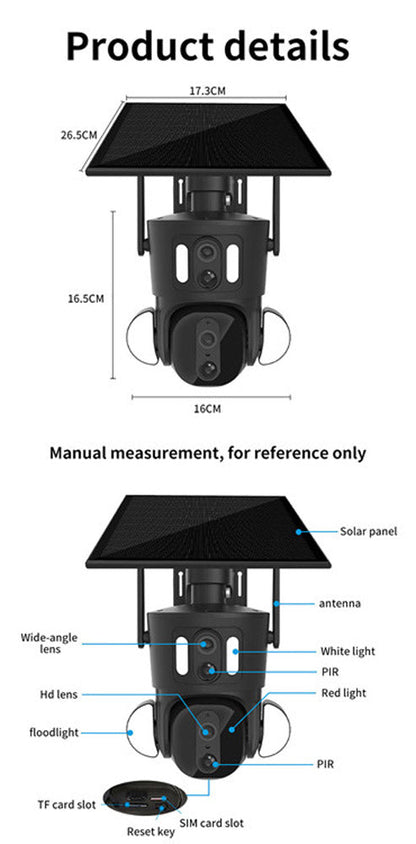 كاميرا CRONY RBX-SD320 4G-4K-8MP RBX-SD320 WIFI-4K-8MP تعمل بالطاقة الشمسية ذات الوصلة المزدوجة مع بطارية مدمجة وكاميرا خارجية تعمل بالطاقة الشمسية ذات عدسة مزدوجة لتتبع الإنسان تلقائيًا