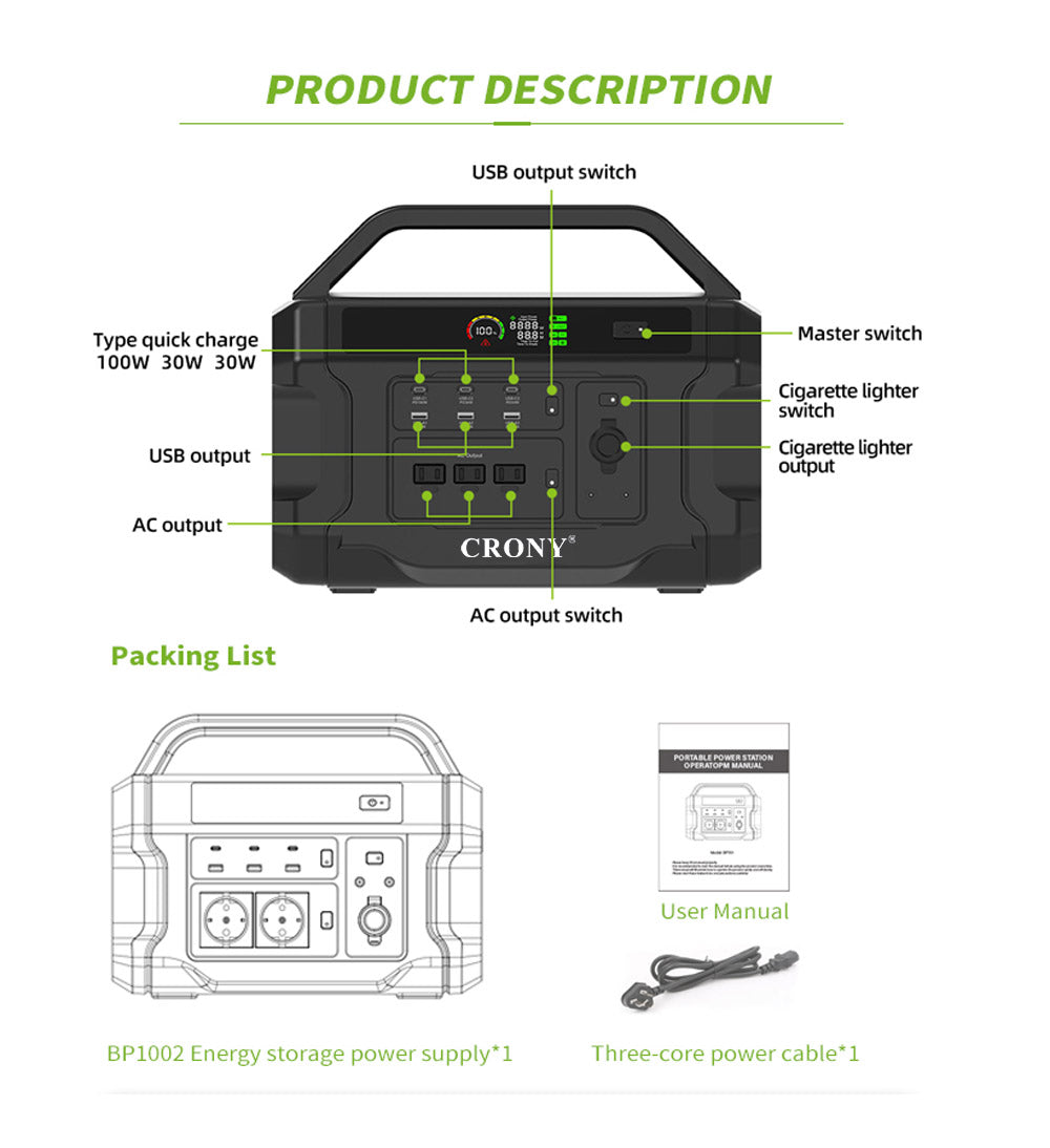 CRONY CN1002-1800W Portable Power Station