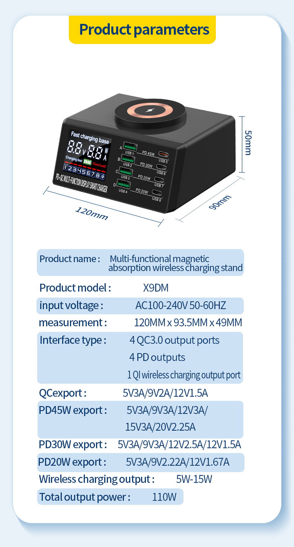 CRONY  WLX-X9M Multi-functional Charger Station multifunction chargers High Power 110W 8-Ports Multiple Usb C Charger