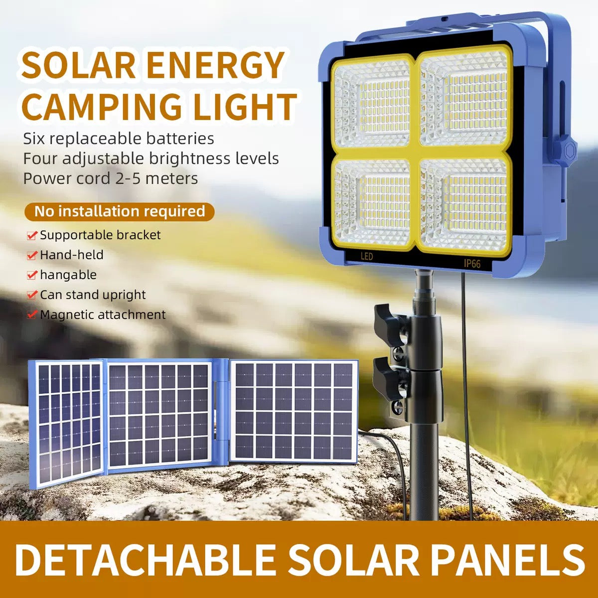 CRONY Solar LED Light 288 LED beads 1200mah*6 battery with 2.1m stand