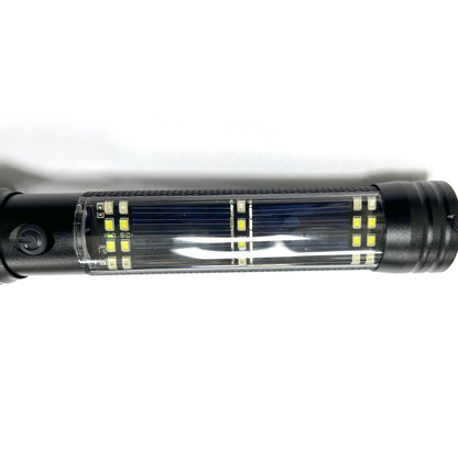 H04-T01 Solar Powered Tactical Flashlight Multi Function Outdoor Lighting Flashlight Car LED Flashlight Ultra Bright Torch Light, with Safety Hammer