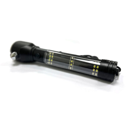 H04-T01 Solar Powered Tactical Flashlight Multi Function Outdoor Lighting Flashlight Car LED Flashlight Ultra Bright Torch Light, with Safety Hammer