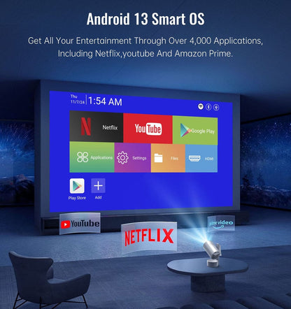 CRONY: R3P Portable Mini Projector 1080P LED Smart Projector Supports 4K Decode Android with Built In Speakers