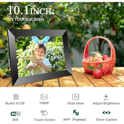 CR0NY:Digital Picture Frame, 10.1" 1280x800 HD IPS Touch Screen Picture Frames with 32GB Memory, Smart Digital Photo Frame Warm Gifts for Mom, Quick & Easy Setup,Share Photos and Videos via Frameo App