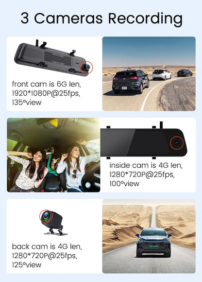 CRONY: P9000 9.66INCH 3CAMERAS 4G+ ANDRIOD DASHCAMERA