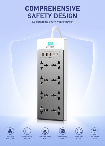 CRONY:  SC4 UNIVERSAL POWER SOCKET 65W PD GaN Desktop Power Strip 13 in 1 Multi Port 2500W High Power Multi Device Charging Power Strip Extension Socket