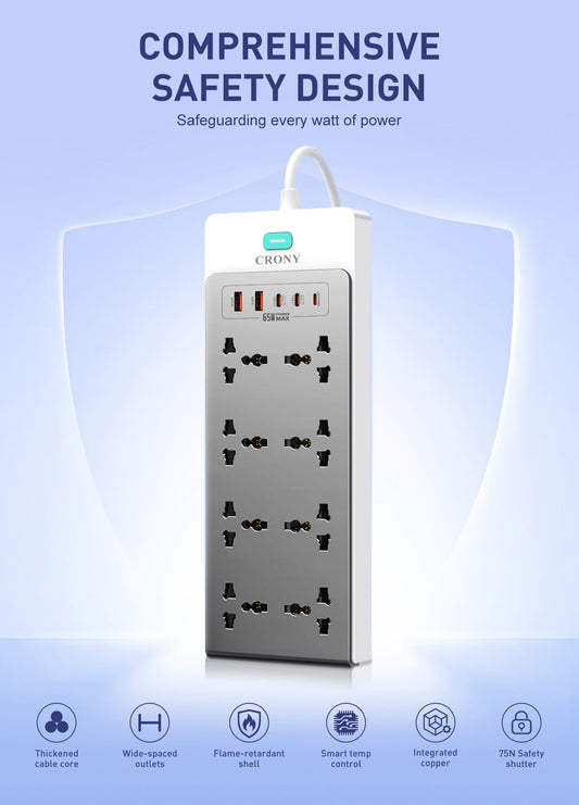 CRONY:  SC4 UNIVERSAL POWER SOCKET 65W PD GaN Desktop Power Strip 13 in 1 Multi Port 2500W High Power Multi Device Charging Power Strip Extension Socket