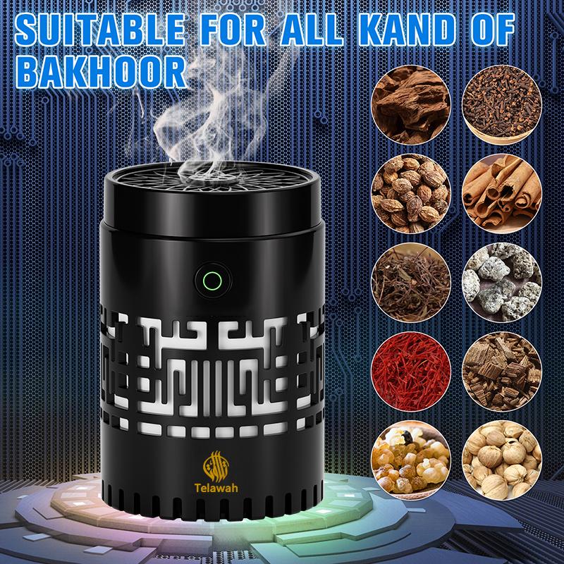 CRONY: SQ-309 Smart Quran Speaker with Electric BUkhoor Burner — features 16 reciters and 18 translations, plus app and remote control. This all-in-one oud incense diffuser, aroma diffuser, and MP3 speaker is suitable for home or car use.