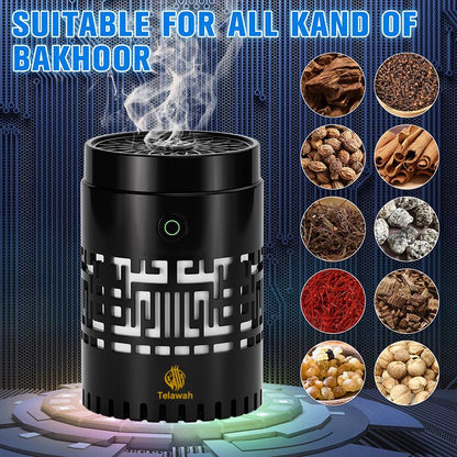 CRONY: SQ-309 Smart Quran Speaker with Electric BUkhoor Burner — features 16 reciters and 18 translations, plus app and remote control. This all-in-one oud incense diffuser, aroma diffuser, and MP3 speaker is suitable for home or car use.