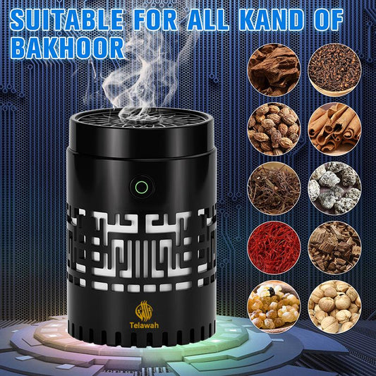 CRONY: SQ-309 Smart Quran Speaker with Electric BUkhoor Burner — features 16 reciters and 18 translations, plus app and remote control. This all-in-one oud incense diffuser, aroma diffuser, and MP3 speaker is suitable for home or car use.