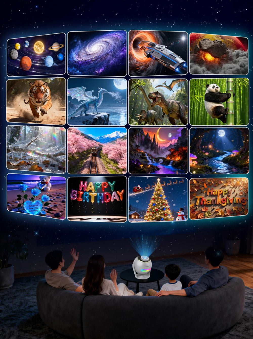 CRONY: SK19 3D VIDEO PROJECTION Perfect Design Cheap App Control 3D Video Projector with Bluetooth Speaker Ambient Light for Bedroom Home Party