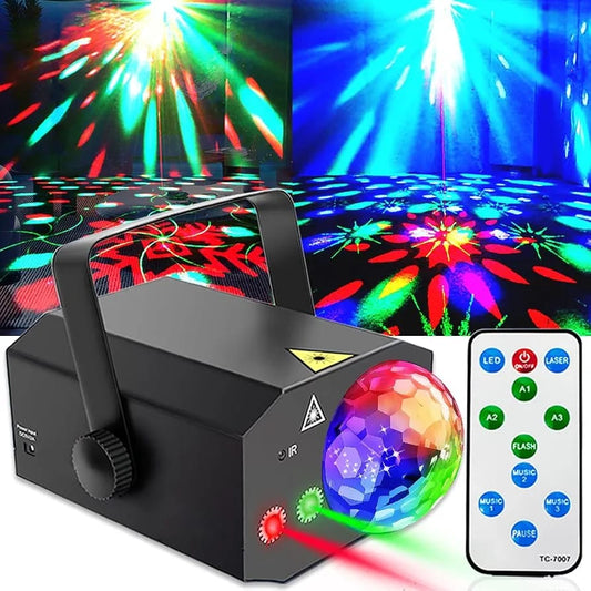 CRONY: 16 PATTERN LASER  Party Lights + Disco Ball GOOLIGHT Dj Disco Lights LED Stage Light Projector Strobe lights Sound Activated with Remote Control for Xmas Club Bar KTV Holiday Dance Christmas Birthday Home Decoration
