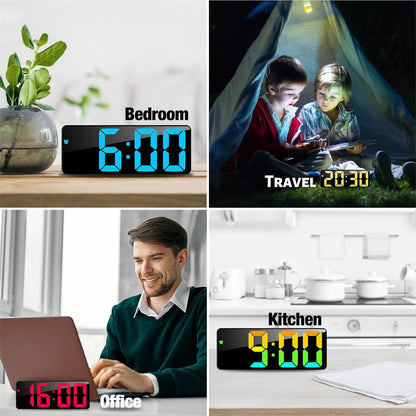 CRONY: GH0732 Colours Electronic Clock Digital Alarm Clock RGB  Colorful LED Bedside Alarm Clocks Snooze Date Time Display Color Change Big Digit Brightness Adjustable USB&Battery Powered