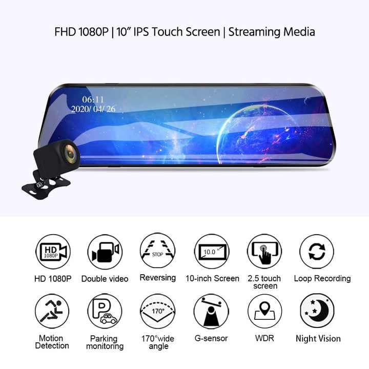 CRONY: V10 9.66 INCH MIRROR DASHCAM