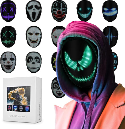 CRONY: SHINING FACE MASK  Coolest Led Mask Bluetooth-Compatible Programmable DIY RGB Full-Color Animation LED Mask